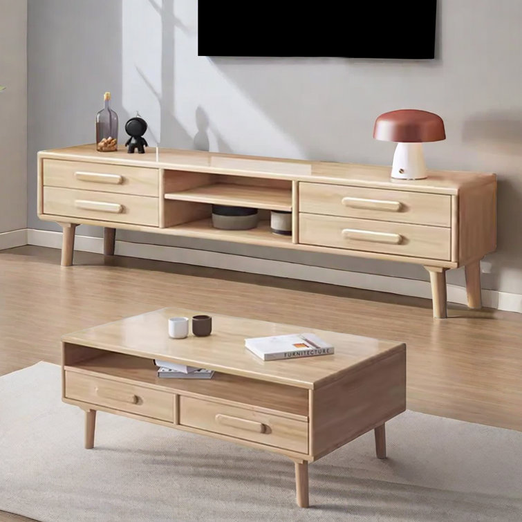 EXCEEB Premium Rubberwood TV Stand & Coffee Table Set 2 Piece Solid